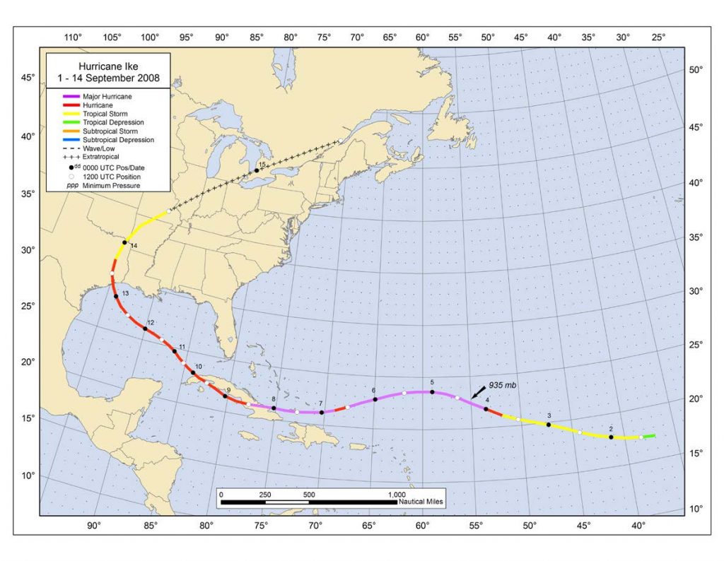 Map of Ike's storm track